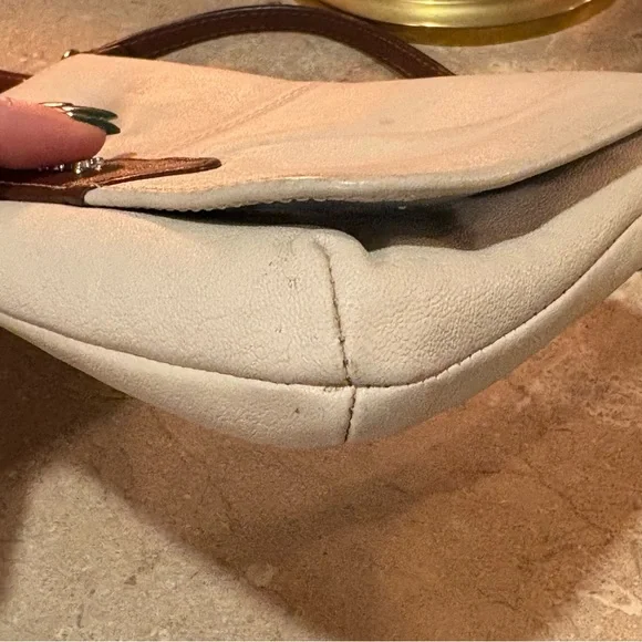 COACH Purse Wrist Clutch Snap Wallet Blue Lined Cream & Brown Leather - Picture 9 of 12